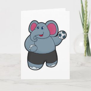 Cartão Elefante como jogador de handebol com bola de hand