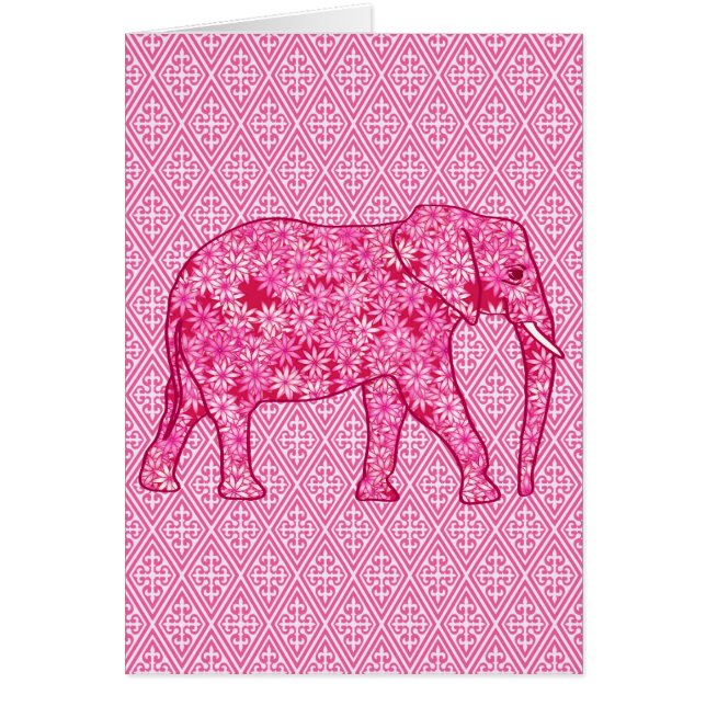 Cartão Elefante da flor - cor-de-rosa fuchsia (Frente)