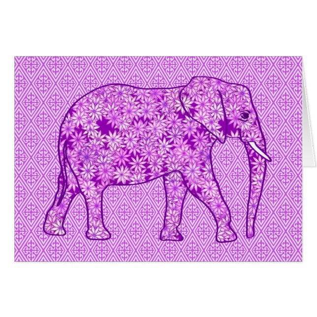 Cartão Elefante da flor - roxo ametista (Frente horizontal)