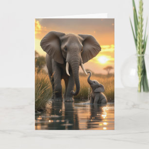 Cartão Elefante De Aniversário Da mãe Com Bebê