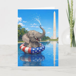 Cartão Elefante de Aniversário Flutuando na Piscina Refle