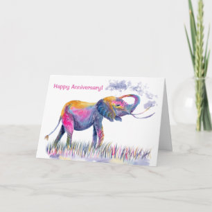 Cartão Elefante de Aquarela Feliz Aniversário