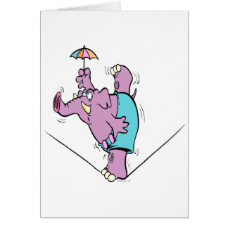Cartão elefante de circo engraçado na corda bamba