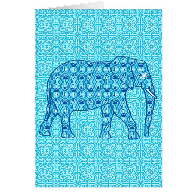 Cartão Elefante de flor de lótus - turquesa (Frente)