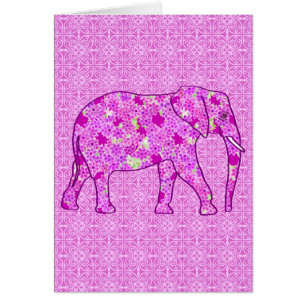 Cartão Elefante de flor - orquídea e magenta