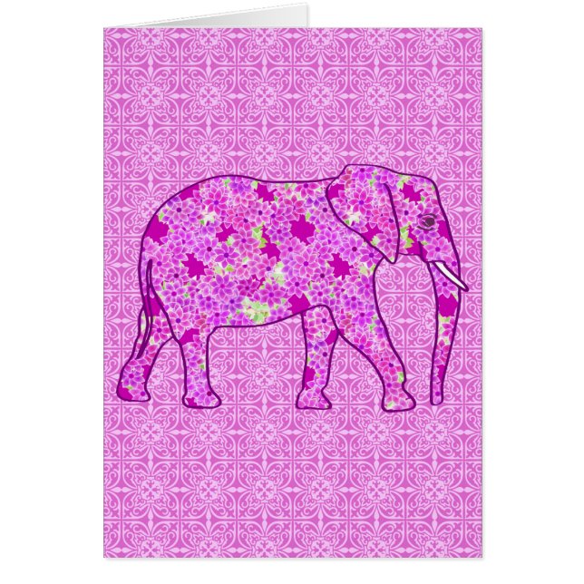 Cartão Elefante de flor - orquídea e magenta (Frente)