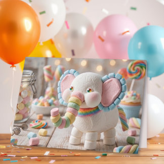 Cartão Elefante de Marshmallow Caprichoso de Aniversário