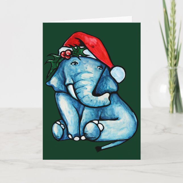 Cartão Elefante de Natal Bonito Chapéu de Papai Noel (Frente)