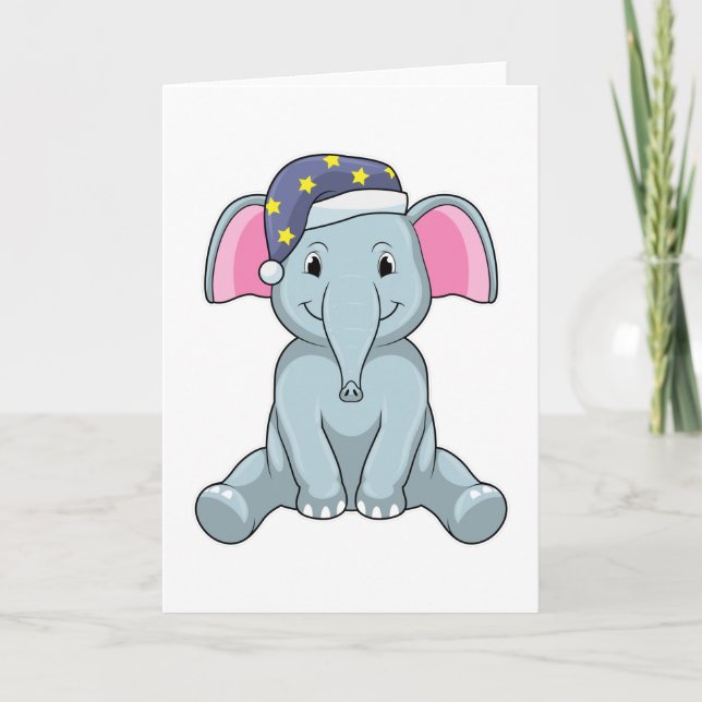 Cartão Elefante dormindo com touca de dormir (Frente)