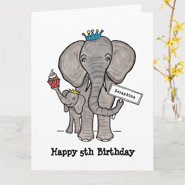 Cartão Elefante e Bebê Personalizado (Flor Amarela)