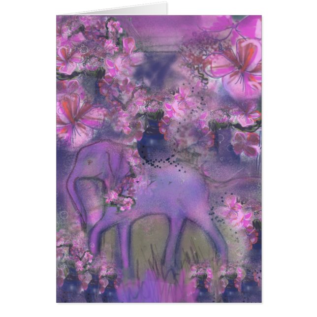 Cartão Elefante garlanded com flores cor-de-rosa (Frente)
