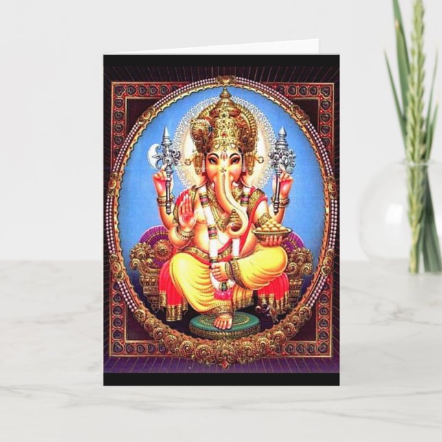 Cartão Elefante indiano de Ganesha (गणेश) (Frente)