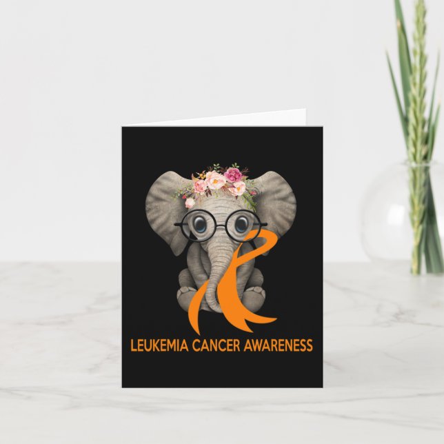 Cartão Elefante Laranja Fita Leucemia Cancer Sensibilizaç (Frente)