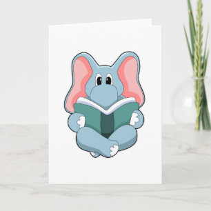 Cartão Elefante lendo com livro