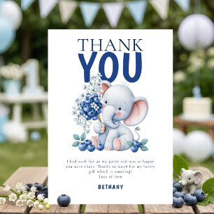 Cartão Elefante Mirtilo Berry 1º Aniversário Obrigado