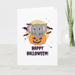 Cartão Elefante No Abóbora Elefante Fofo Feliz Halloween