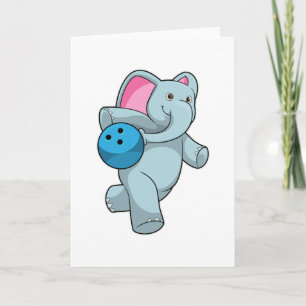 Cartão Elefante no boliche com bola de boliche