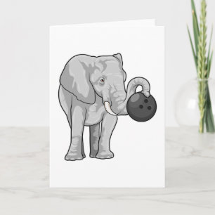 Cartão Elefante no boliche com bola de boliche