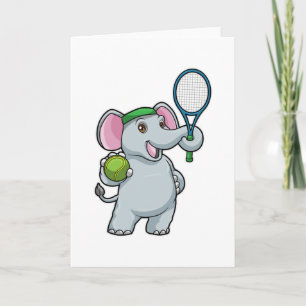 Cartão Elefante no Tênis com Raquete de Tênis