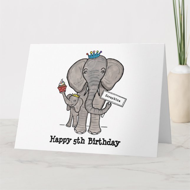 Cartão Elefante Personalizado e Bebê (Frente)