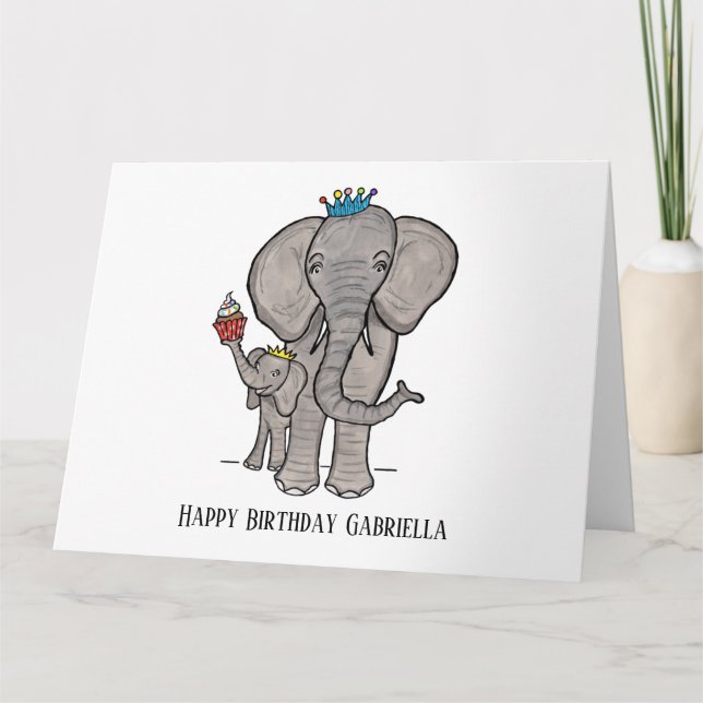 Cartão Elefante Personalizado e Bebê (Frente)