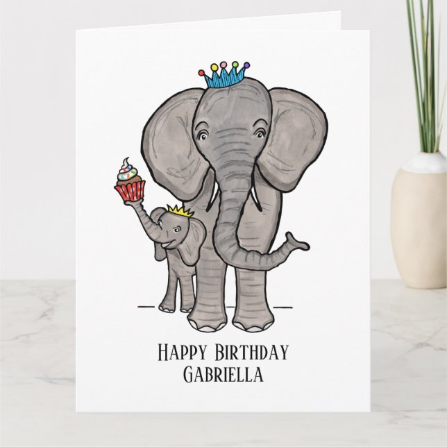 Cartão Elefante Personalizado e Bebê (Frente)