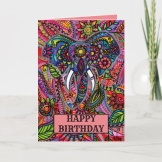 Cartão Elefante Personalizado Mandala Boho Aniversário