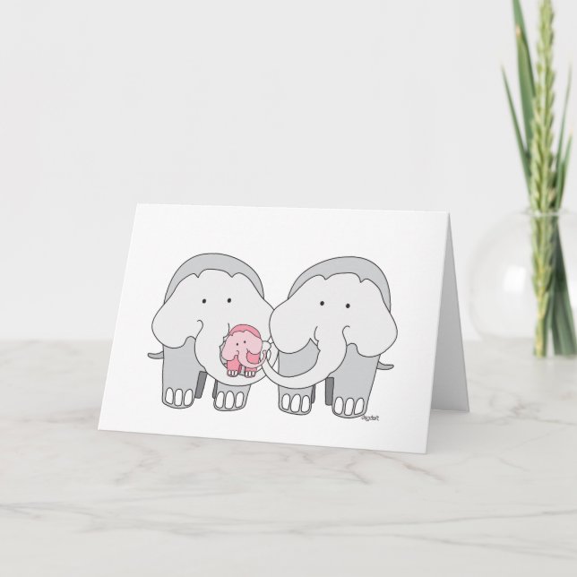 Cartão Elefante Rosa Bebê (Frente)