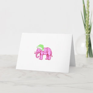 Cartão Elefante Rosa em Chapéu Verde de Papai Noel