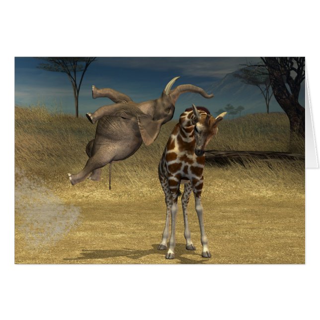 Cartão Elefante Salta Sobre Girafa (Frente Horizontal)