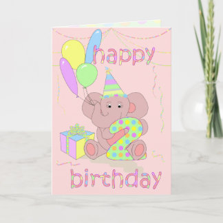 Cartão Elefante segundo aniversário para Meninas