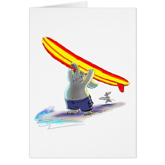 Cartão elefante surfando (Frente)