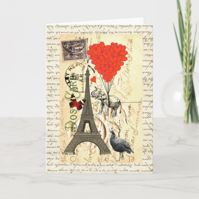 Cartão Elefante venenoso e balões vermelhos do coração (Frente)