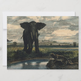 Cartão Elefantes e Pantera no Deserto Indiano