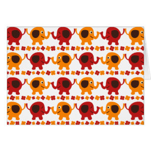 Cartão Elefantes vermelhos e alaranjados bonitos que