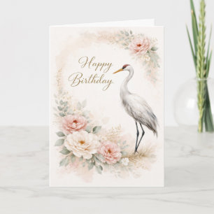 Cartão Elegância de Aniversário do Grou Gracioso