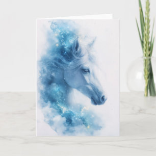Cartão Elegância Estelar de um Cavalo Branco