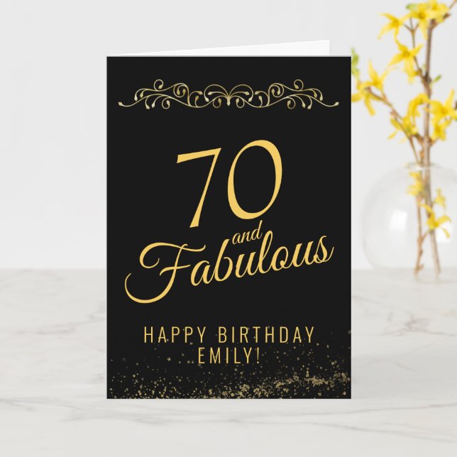 Cartão Elegant 70 and Fabulous Ornament 70th Birthday (Flor Amarela)