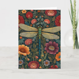 Cartão Elegant art nouveau Autumn floral Dragonfly