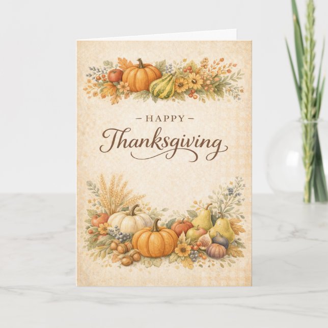 Cartão Elegant Autumn Harvest Happy Thanksgiving  (Frente)
