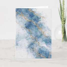 Cartão Elegant Blue Gold Glitter Abstract Flow