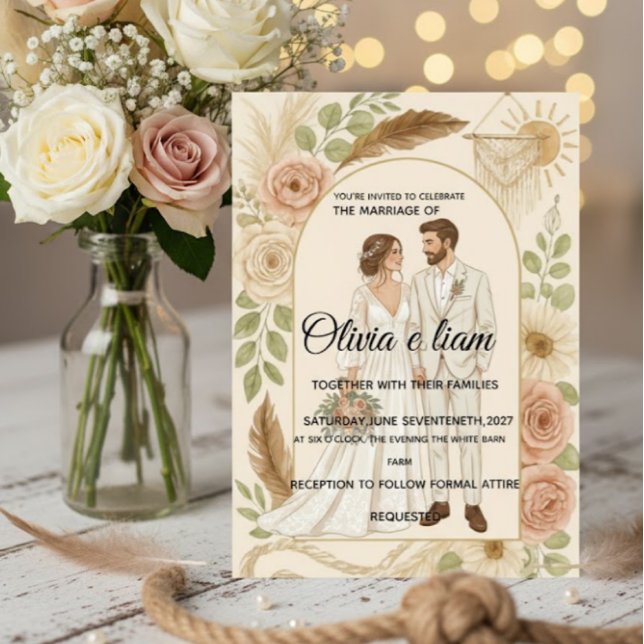 Cartão Elegant Boho Wedding Stationery Suite - Olivia & L (Criador carregado)