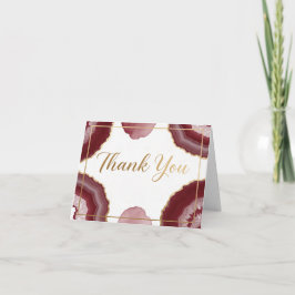 Cartão Elegant Burgundy Marble & Gold Agate Thank You 