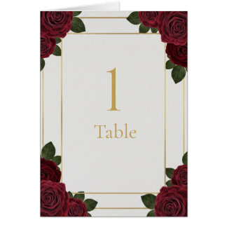 Cartão Elegant Burgundy Rose Gold Table Number Card 