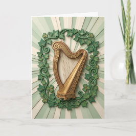 Cartão Elegant Celtic Harp Shamrock St Patricks Day