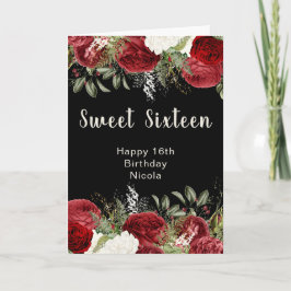 Cartão Elegant Christmas Red Flowers Sweet Sixteen