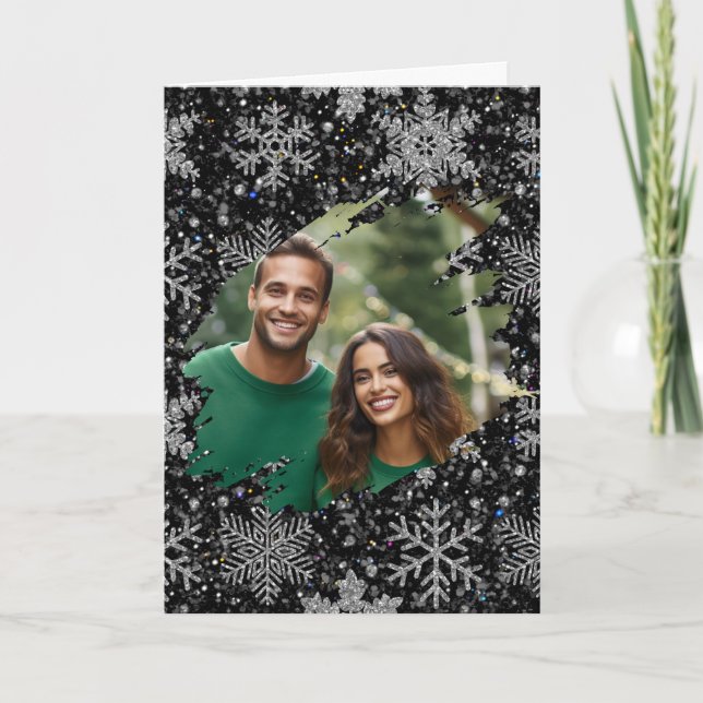 Cartão Elegant Christmas snowflakes personalize photo  (Frente)