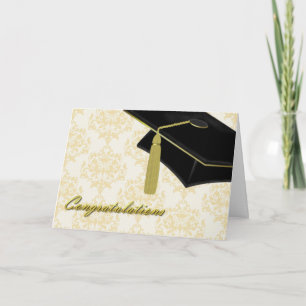 Cartão Elegant Damask & Mortarboard Graduation Card