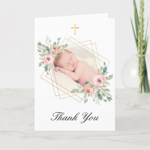Cartão Elegant Floral Gold And Peach Baptism Thank You