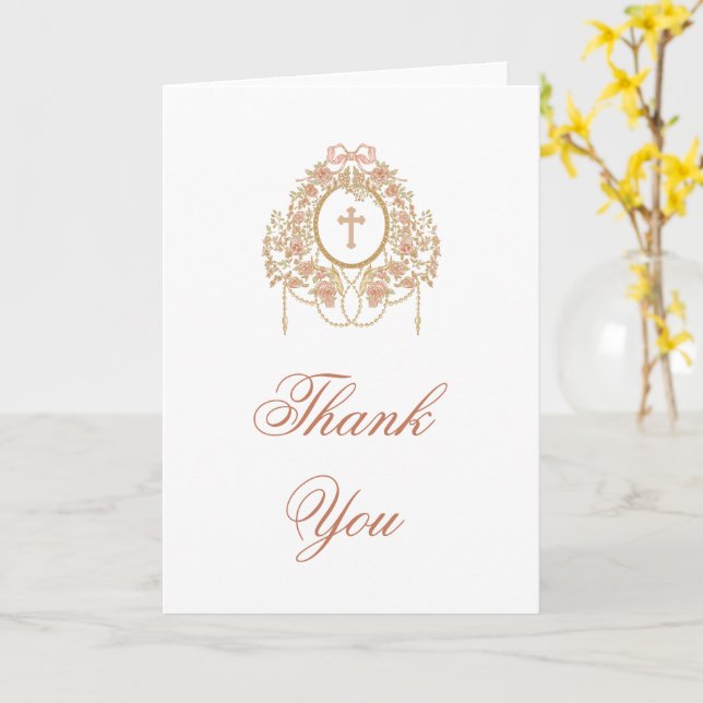 Cartão Elegant Frame Holy Cross Religious Thank You (Flor Amarela)